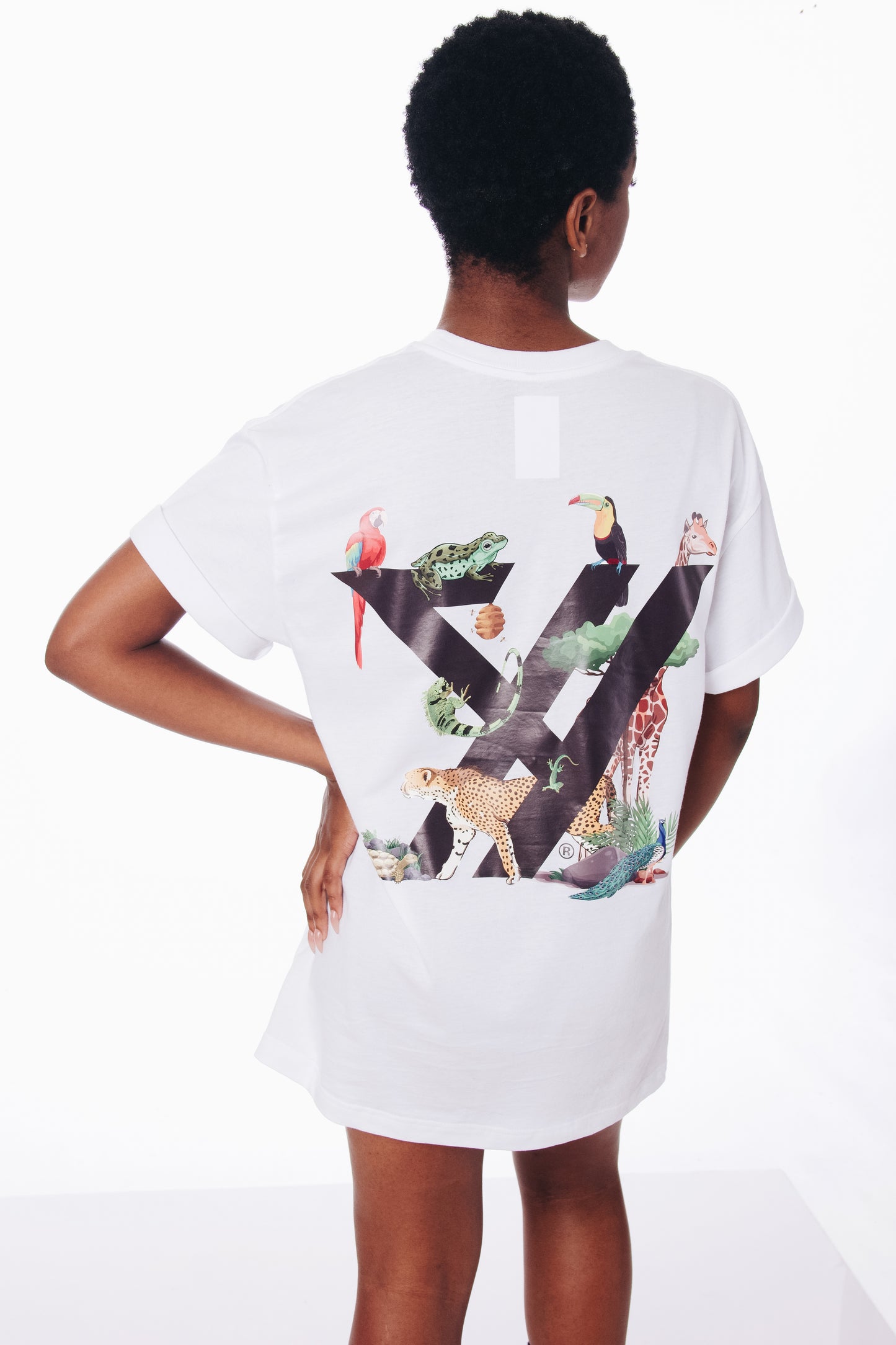 YINK™ c/o Mimi Kuruka: FLORA FAUNA MEN’s Black & White drop shoulder tee collection®.