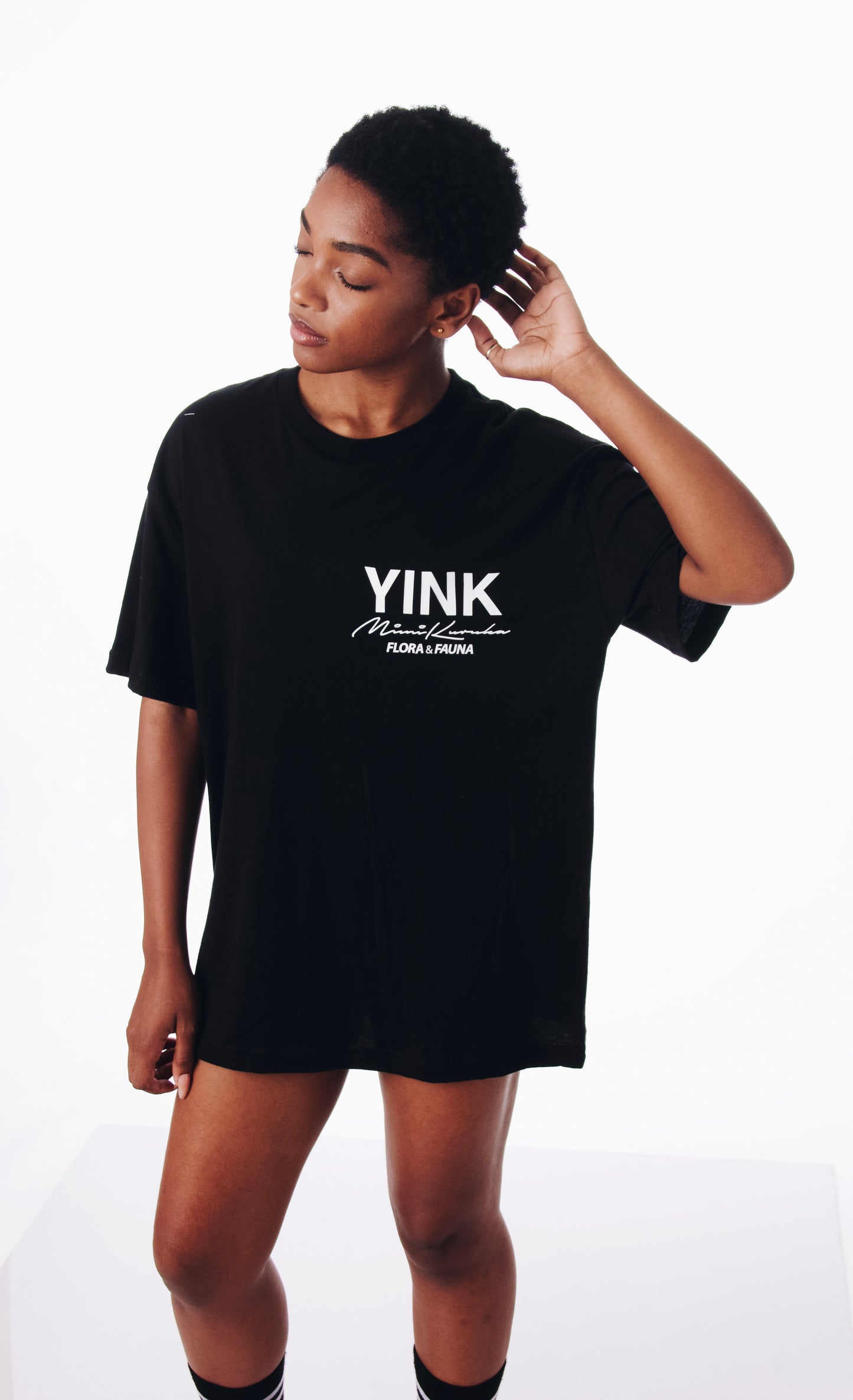 YINK™ c/o Mimi Kuruka: FLORA FAUNA MEN’s Black & White drop shoulder tee collection®.