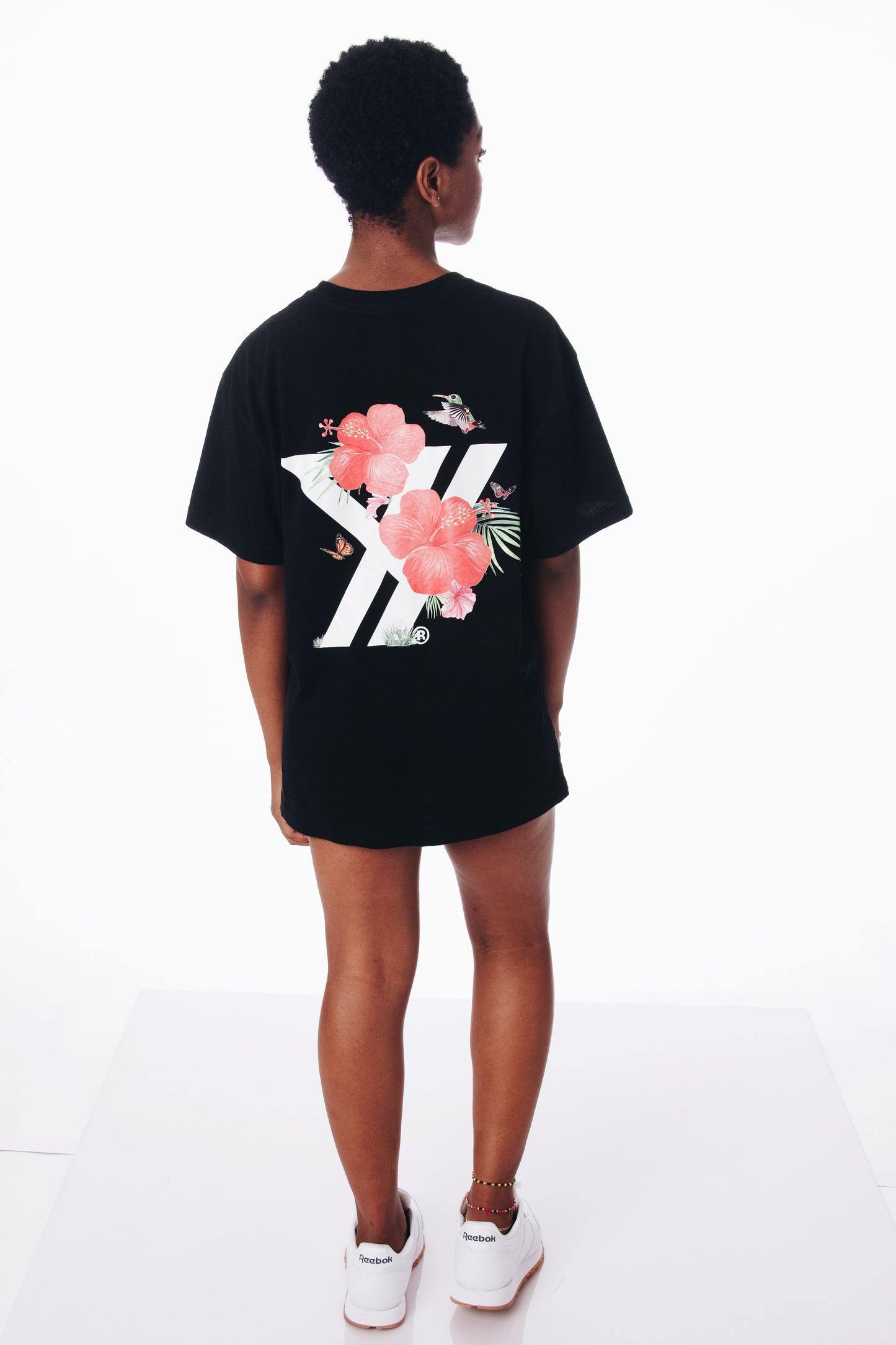 YINK™ c/o Mimi Kuruka: FLORA FAUNA MEN’s Black & White drop shoulder tee collection®.